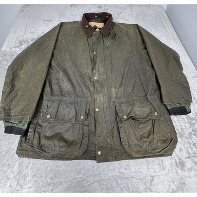 Vintage 80s Lewis Creek Waxed Cotton Jacket Mens 2XL Barbour Style Chore Coat