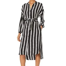 Dubgee By Whoopi Women's Tunic Dress Herringbone Waist Tie Black White Size M