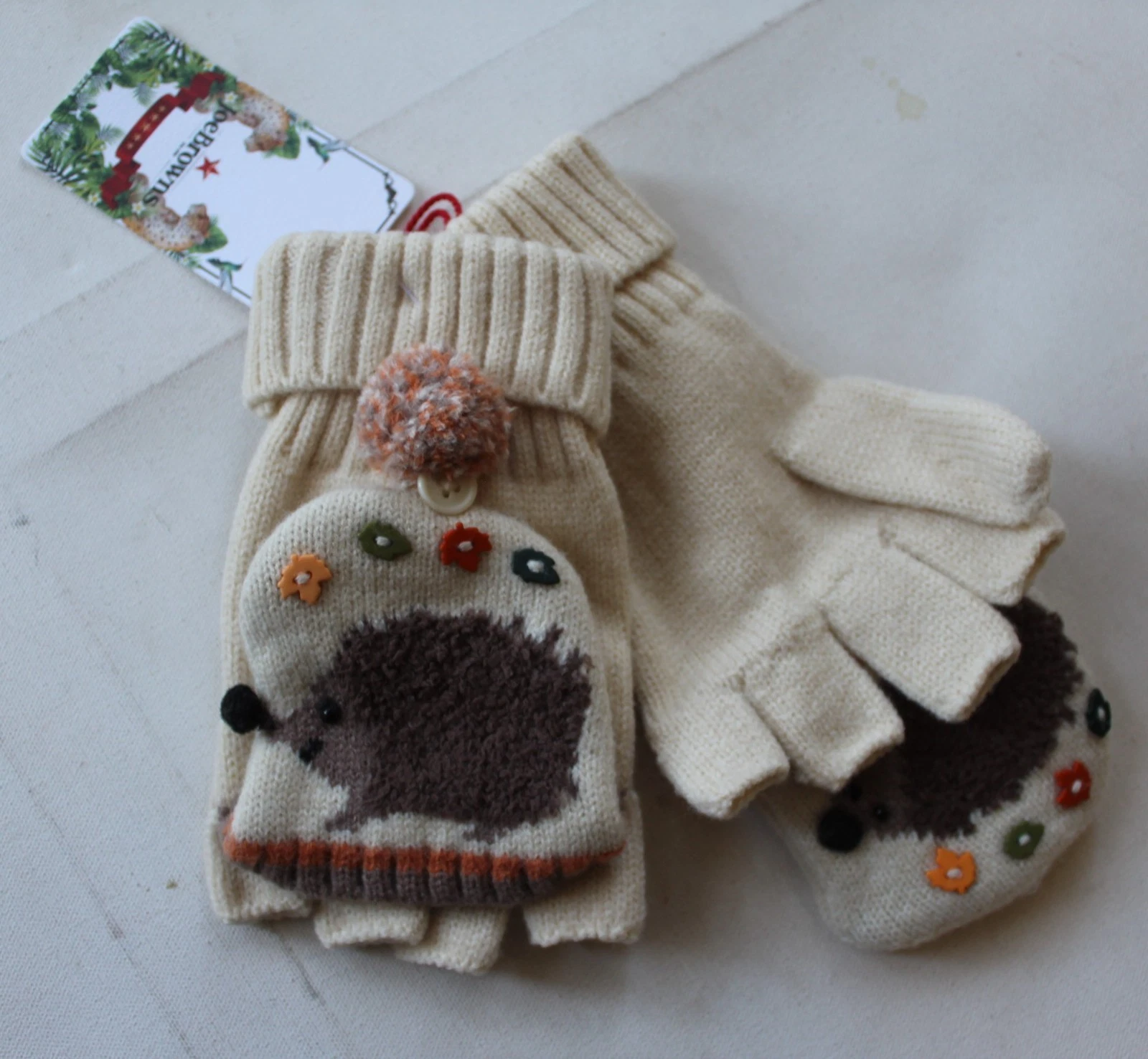 Joe Browns Cosy Woodland Hedgehogs Pom Pom Mittens Gloves - One Size - New