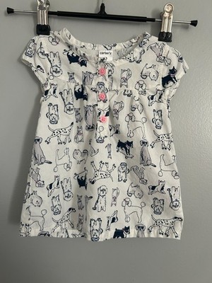 Carter's Baby Girl Dress Size 9 months White with Navy Dogs and Pink accents