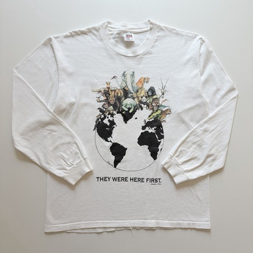 Vintage 90s They Were Here First Animals Planet Earth Long Sleeve Shirt Large