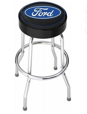 Ford Garage Barstool Blue Black Chrome Metal Upholstered Industrial Stool