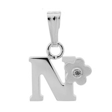Sterling Silver 0.01cttw Diamond Initial "N" Flower Pendant with Chain