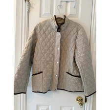 Esprit Quilted Jacket Women's Large Beige Snap Zip Lined Lightweight Coat