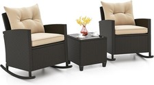 3 Piece Patio Furniture Rocking Bistro Set Wicker Outdoor Rocking Chairs