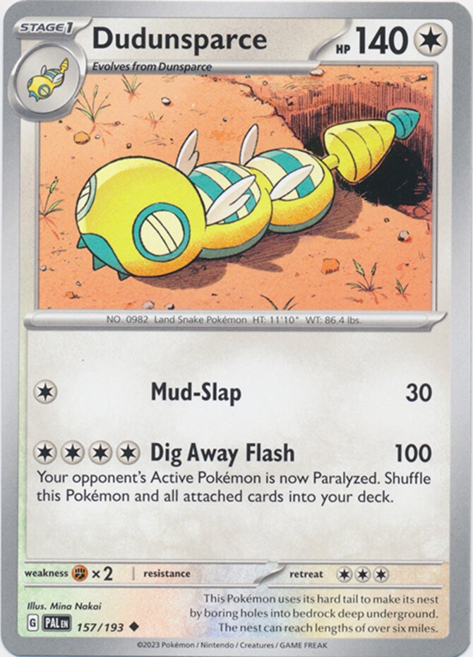 Dudunsparce - 157/193 - Uncommon (Lp) Paldea Evolved - Colorless Pokémon