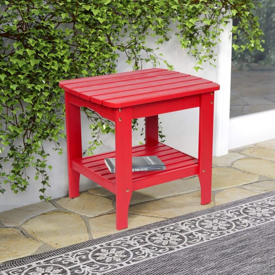 Mesa auxiliar exterior Shine Company 24" x 22" x 19" madera rectangular chile rojo Foto 3 de 4