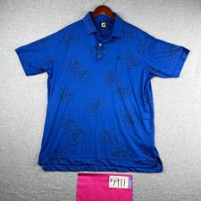 FootJoy Polo Shirt Large Blue Tropical Print Golf Performance Casual Stretch Men