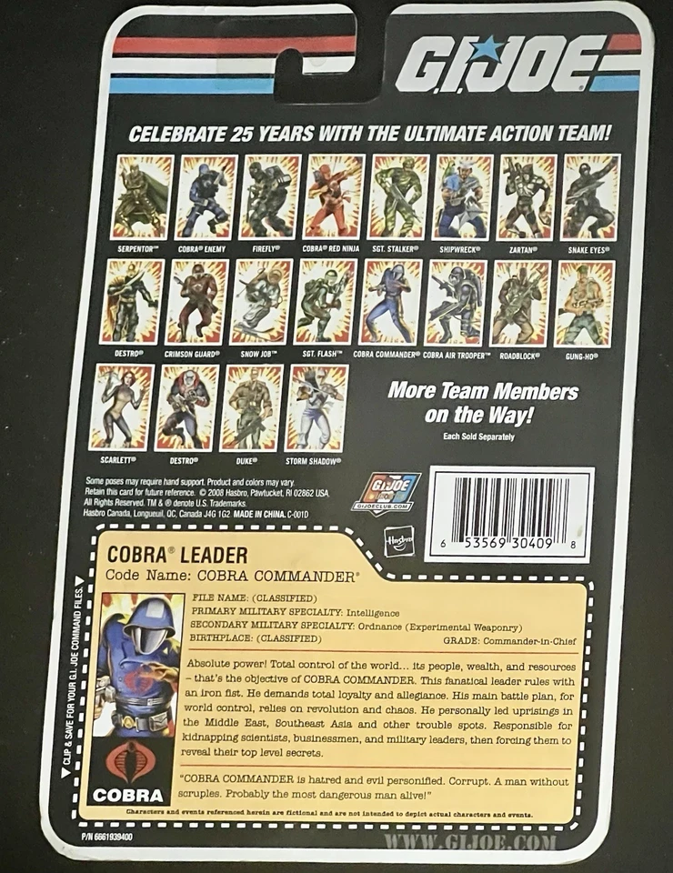 Hasbro G.I. Figura Comandante Líder Cobra Cómic Joe 25 Aniversario Nueva *COMO NUEVA* Foto 3 de 4