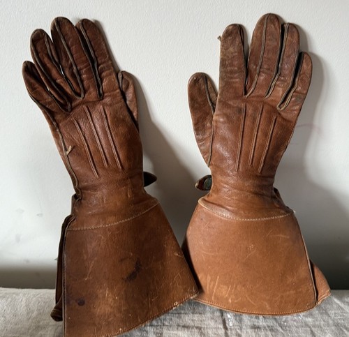 Antike Motorrad Flieger braune Leder Stulpen Handschuhe Cross CFC London