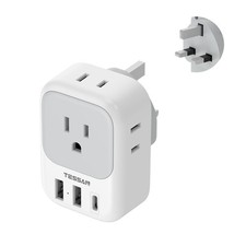 US to UK Plug Adapter, TESSAN Type G Travel Converter with 3 USB Charger 1 USB C