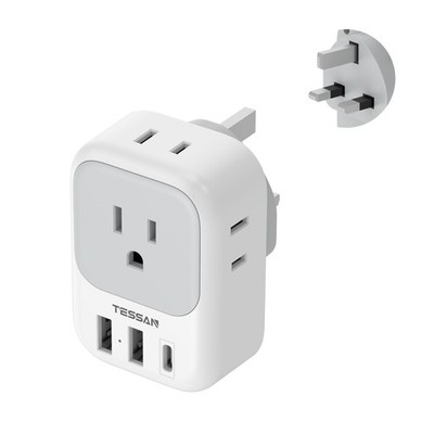 US to UK Plug Adapter, TESSAN Type G Travel Converter with 3 USB Charger(1 USB C