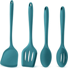 Set Utensilios Cocina Silicona 4 Pzs Antiadherente Resistente Calor Cuchara Azul