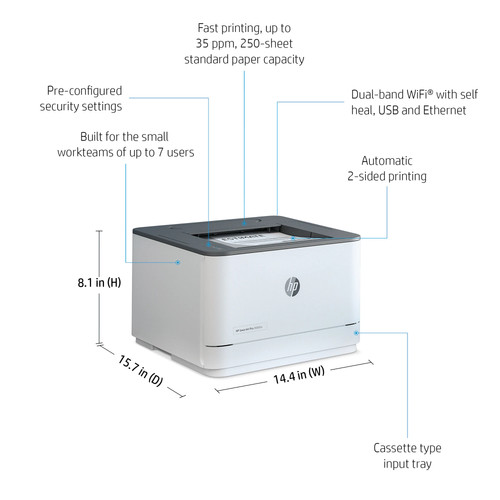 HP LaserJet Pro 3001dw Laser Printer, Black And White Mobile Print Up to 50,000 - Picture 9 of 9