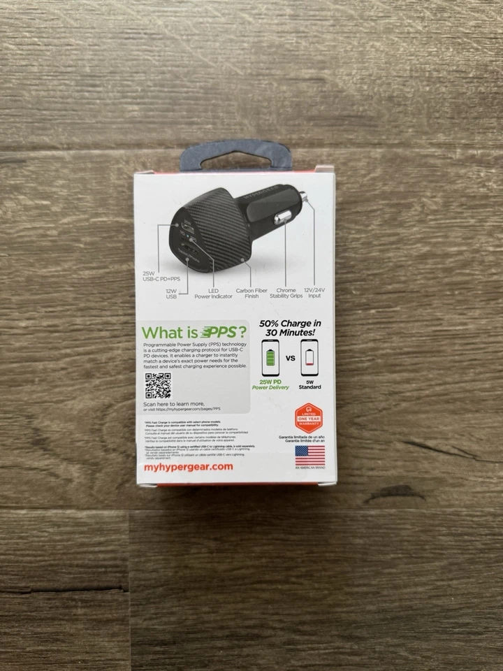 Автомобильное зарядное устройство HyperGear SpeedBoost 37 Вт PD USB-C/USB-A выход - совершенно новое - Изображение 2 из 3