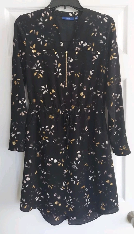 Apt. 9 Vestido para mujer elástico cintura lazo mangas largas cuello en V midi forrado talla S Foto 2 de 4