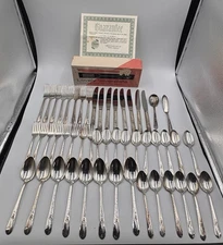 VTG Meriden Bermuda Rose 50 Piece Set Table Service For 8 Silver Plated H&T MFG 