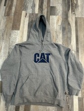 CAT Caterpillar Heavy Machinery Equipment Logo Hoodie Pullover Grey XL
