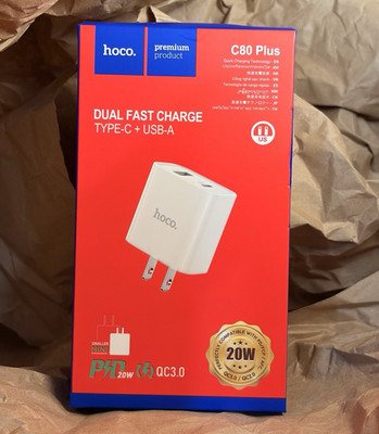 hoco. C80 Plus Dual Port Fast Charge Wall Charger 20W USB-C/USB-A White