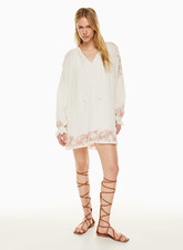 Little Moon By Aritzia Thalia Embroidered Tunic Mini Guaze Dress In White Sz XS