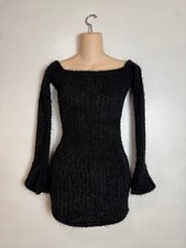 Fashion Nova Black Off Shoulder Stretch Bodycon Mini Dress Bell Sleeve