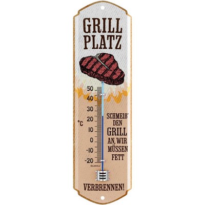 LANOLU Thermometer Grillplatz  8x28cm im Retro Stil