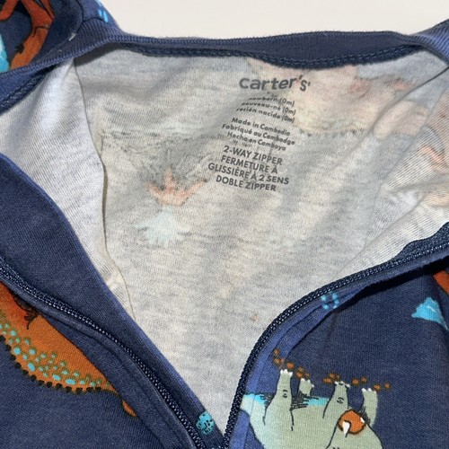 Carter’s Newborn Baby Boy Dinosaur Zip Up One-Piece Sleeper Footies Blue NWT - Picture 8 of 13