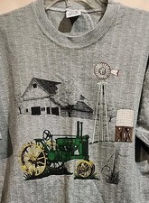VTG JOHN DEERE T-SHIRT CAL CRU Single Stitch Herringbone Stripe Made in USA Med