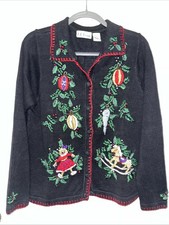 Vintage B.P Design Christmas Cardigan- embroidered Festive Knit - Size M 10-14