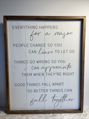 '' Everything Happens For A Reason''  Farmhouse 16'' X 20'' Rustic Wood Design