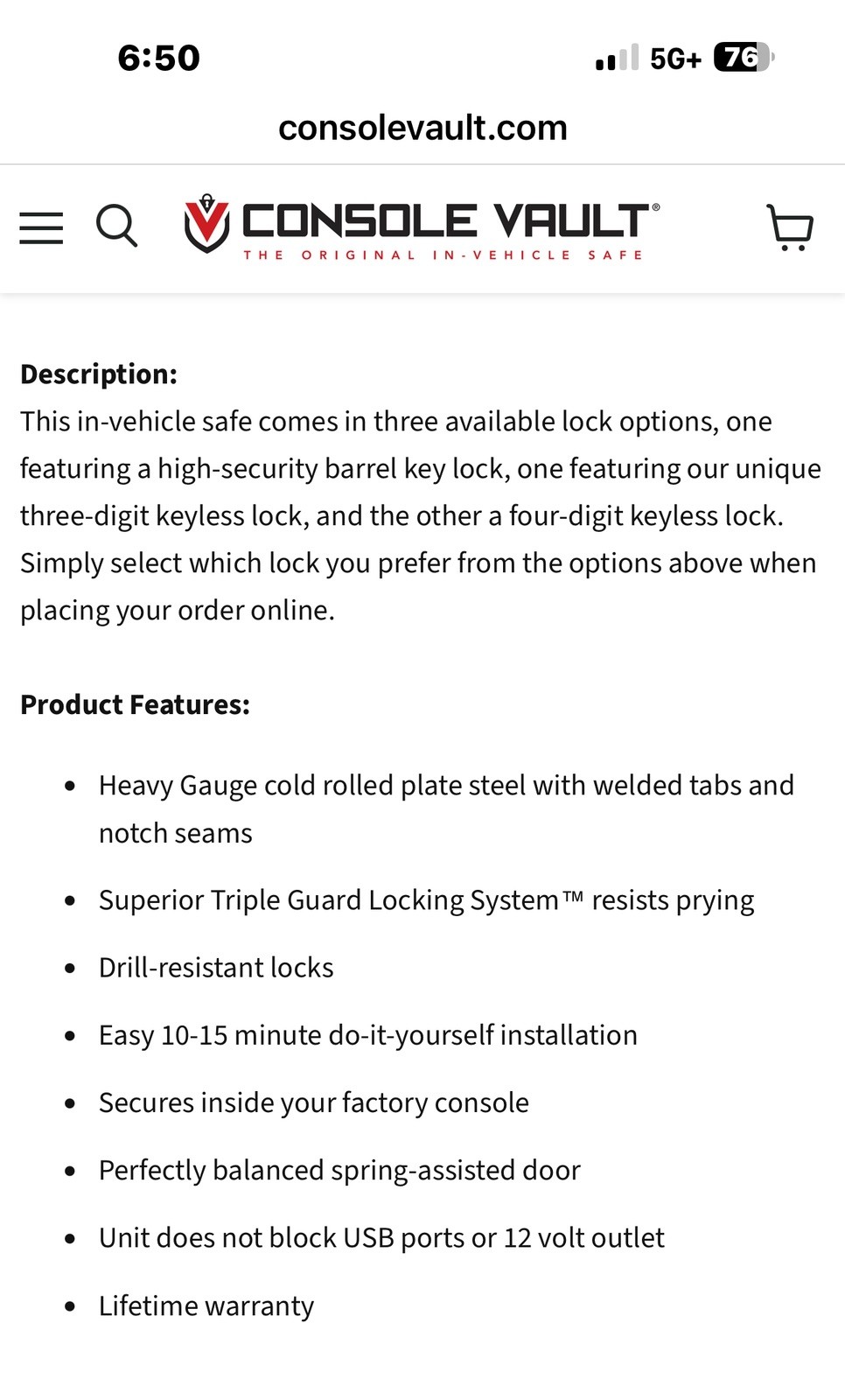 CONSOLE VAULT Dodge Charger Center Console Safe: 2015 - 2023