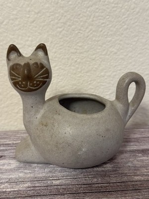 Vtg Lions Valley Pottery/ David Stewart Mexico Stoneware Cat Planter/Vase MCM