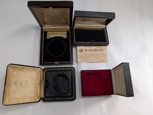 ANTIQUE  HAMILTON and  HOWARD POCKET WATCH BOXES four total