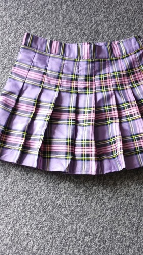 Girls Purple Pink Black Yellow White Plaid Pleated Skort Short Length Casual