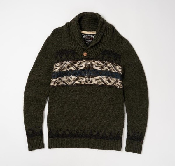 Men Tommy Hilfiger Sweater Khaki Nylon 38 / M / 46