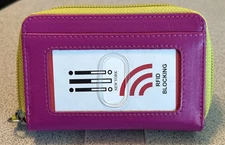 ILI Genuine Leather 2 Tone Zip Around Pouch In Orchid/Pear With RFID