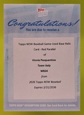 2026 Topps Now #wb24 Vinnie Pasquantino GU Base Relic RED Parallel /5 Redemption