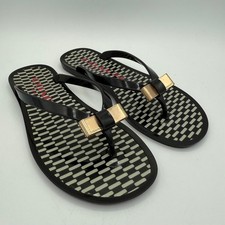 Coach Black White Jelly Flip Flops Sandals with Bow Detail