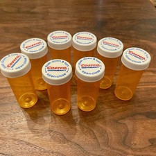 Lot of 8 Empty Costco Prescription Bottles Amber Vials w/ Caps Craft Storage 3