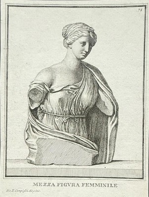 Antike römische halb weibliche Figur Gravur Giovanni Domenico Campiglia 1741