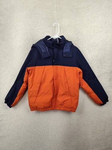 Uniqlo Boys Jacket 13 Orange Cotton Blend Long Sleeve Hooded Puffer Full Zip