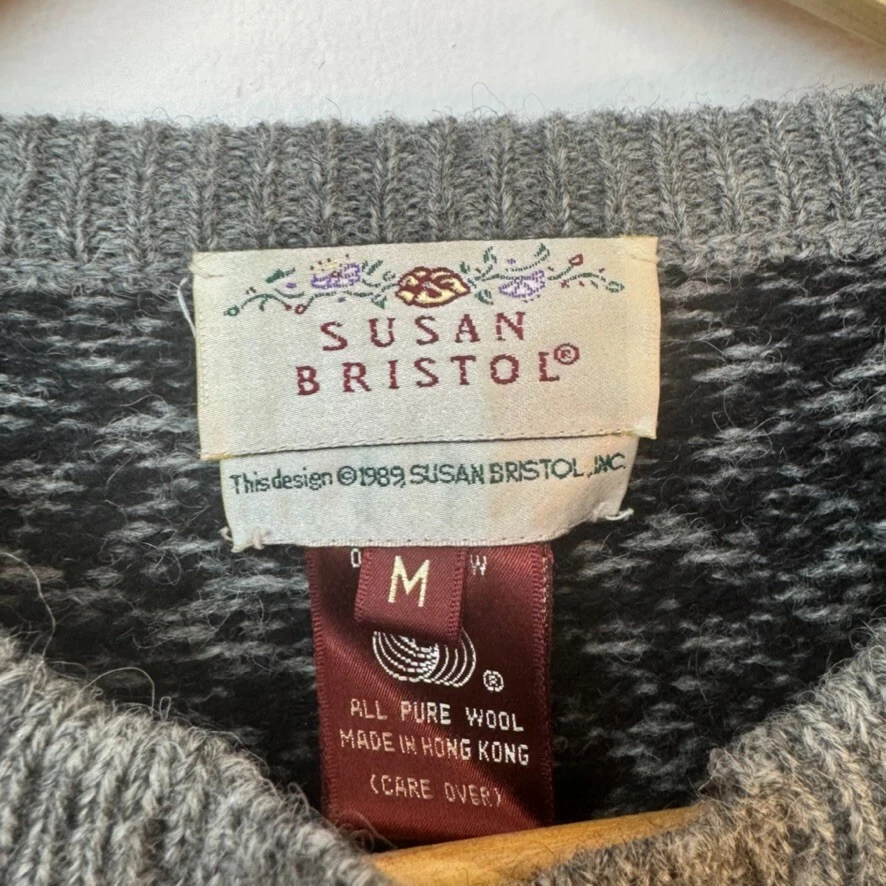 Cárdigan de lana vintage SUSAN BRISTOL AÑOS 90 gris/negro suéter floral - talla M Foto 2 de 4