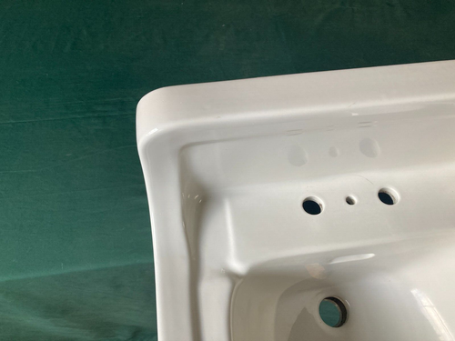 Vtg 20x18 White Mid Century High Back Bath Sink Chrome Legs Old Standard 409-24E - Picture 10 of 22