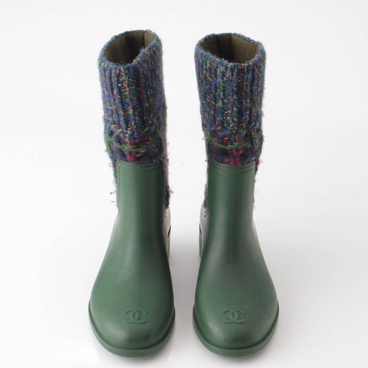 CHANEL Rubber Knit Short Boots 38 Green Women | eBay