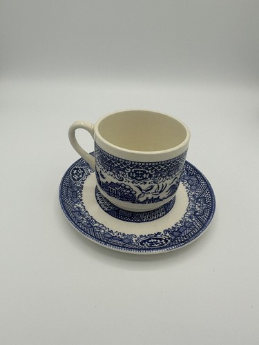 Vintage Blue Willow Tea Cup & Saucer Cobalt Design 3 Cup Coffee & Saucer Set - Picture 2 of 9