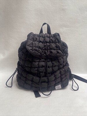 CONTAIL  Quilted Puffer Backpack,Top Flap Drawstring Backpack,Black