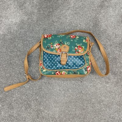 DEBENHAMS GREEN POLKADOT HANDBAG FLORAL SHOULDER BAG SATCHEL