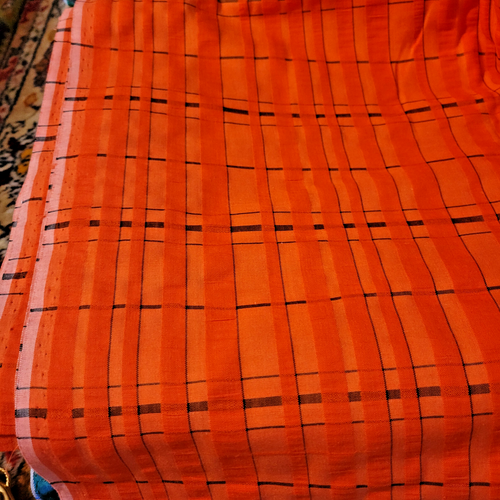 Vintage Orange & Black Cotton Seersucker Fabric 3Yds x 45" Wide UNUSUAL!
