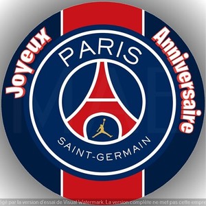 PSG. Anniversaire. Décoration de gâteau comestible, Azyme, disque diamètre20cm.