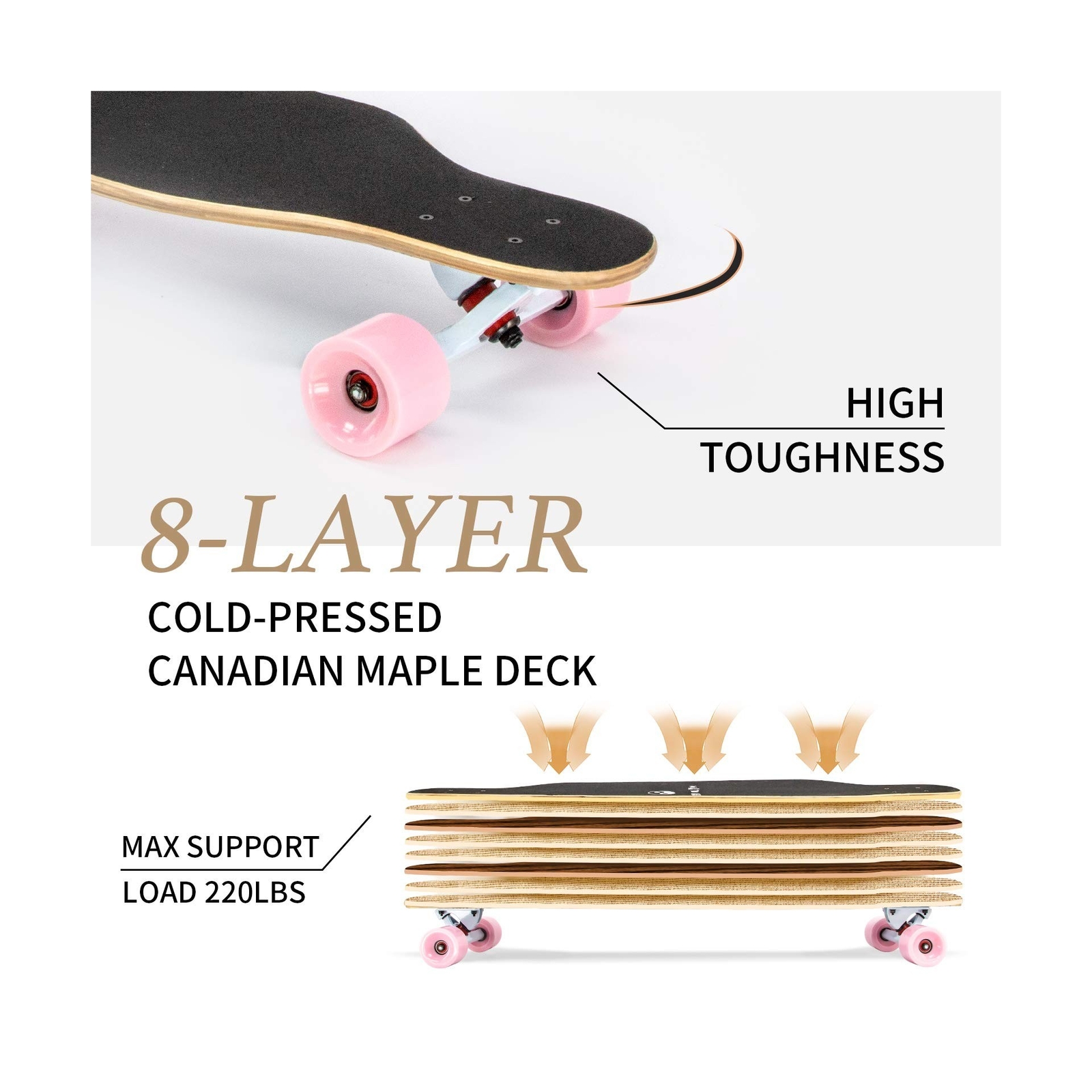 Longboard Skateboard 44 Inch 8 Layer Canadian Maple Drop Through Longboards f...